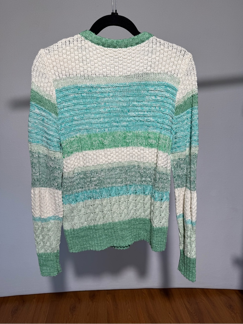 CAbi Green, Teal & Cream Striped V-Neck Sweater - Picture 2 of 6